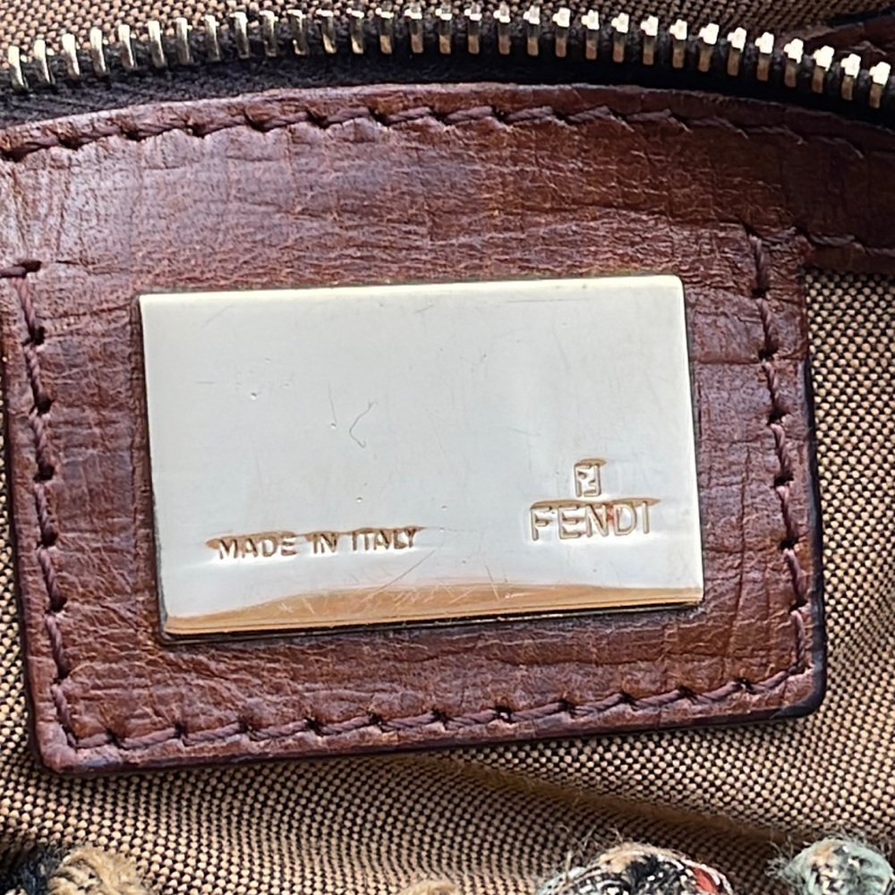 FENDI EUC TOBACCO PEQUIN STRIPES FABRIC AND LEATHER MAGIC SHOULDER BAG RARE FIND - Picture 13 of 17